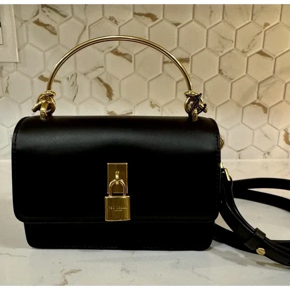Ted Baker London SSLOANE  Black Leather Gold Top Handle Bag Padlock Charm - Picture 2 of 9